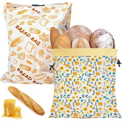 Lot de 2 Sacs à Pain Réutilisables en Cire D'abeille, 43×33cm Sacs à Pain en Cire D'abeille, Sac Conservation Pain, Sacs à Pain en Réutilisables pour Pain Baguette Fruits Légumes (1/4)