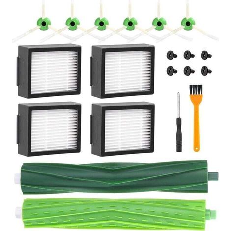 Ricambi per aspirapolvere iRobot Roomba i7 i7+ i3 i3+ i4 i4+ i6 i6+ j7 j7+ i8 i8+ E5 E6, accessori di ricambio per spazzole Roomba, 4 filtri, 6 spazzole laterali, 2 spazzole in gomma