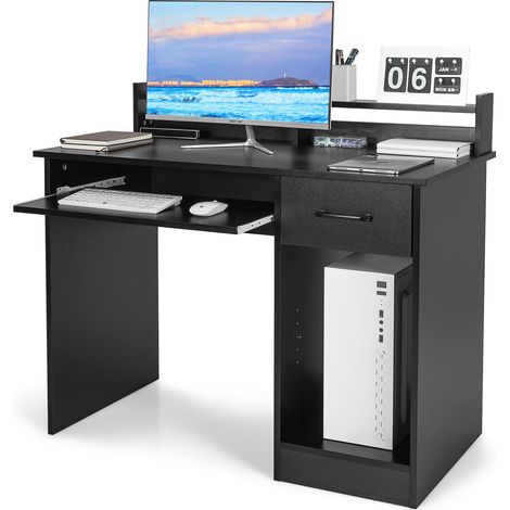COSTWAY Computer Desk Home Office Workstation w/Display Shelf Drawer-Black (1/5)