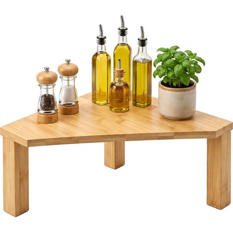 Relaxdays Countertop Shelf, 1 Tier, HxWxD: 15 x 30 x 30 cm, Corner Shelf, Kitchen & Bathroom, Bamboo, Natural (1/5)