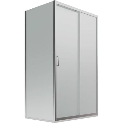 Paroi de douche 80x100 cm Porte coulissante et paroi fixe Profilés en aluminium chromé Verre opaque 6mm h190 - Réversible Mod. Lipari