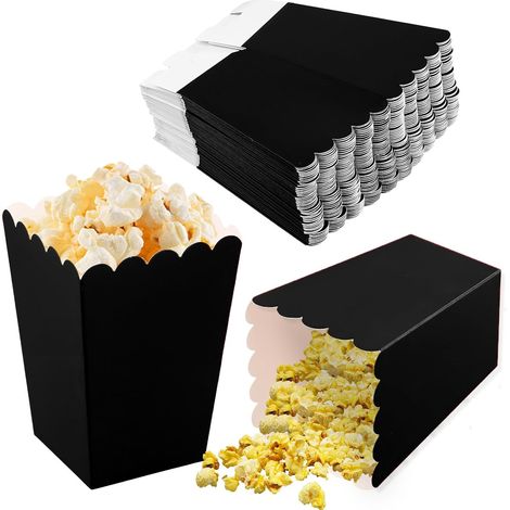 50 Boîtes à Popcorn, Carton 250gsm, Design Carré, Ouverture Large, Noir, Pour Fêtes Mariages Cinéma (1/5)