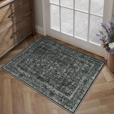 Vintage Tapis Entree 60x90cm Noir Lavable en Machine Rug Petit Rugs,Antidérapant Chambre Enfant Carpets,Descente de Lit,Cuisine,Interieur Doux Poil Ras Carpet,Salle de Jeux (1/5)