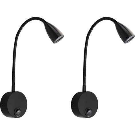 Nachttisch-Wandleuchte, 3W LED-Leselampe mit Schwanenhals, 6000K weißes Licht (schwarz, zwei Stück) (1/4)