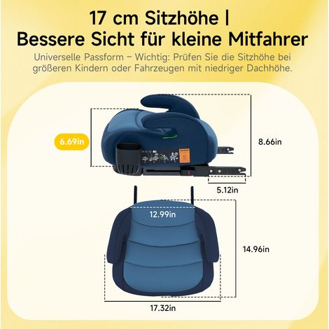 MEUBLIV Rialzo auto per bambini ISOFIX 37x44x23 cm blu - fodera lavabile, portabicchieri (1/5)