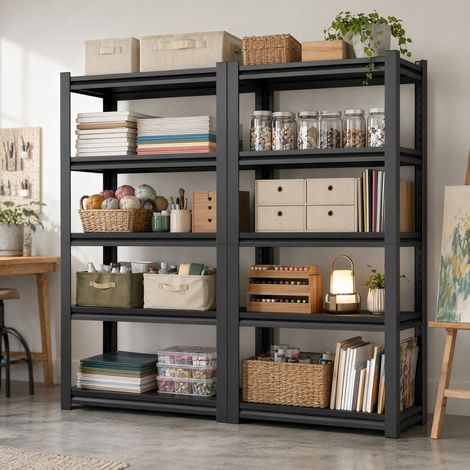 Étagère métallique lourde à 5 niveaux réglables, 650 kg, 183 x 90 x 40 cm, noire, OKWISH (1/5)