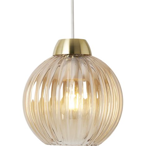 Litecraft Clara Light Shade Champagne Glass Ribbed Easy Fit Lampshade - Satin Brass (1/5)