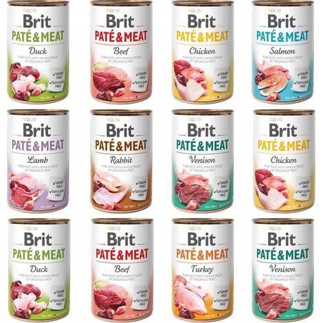BRIT PATE & MEAT Nassfutter für Hunde, Geschmacksmischung, 12 x 400 g, getreidefrei, für ausgewachsene Hunde