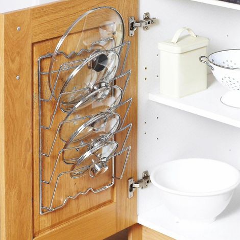 Support mural/de porte de placard 43 x 28 cm pour 5 couvercles de casseroles (NS2) (1/5)