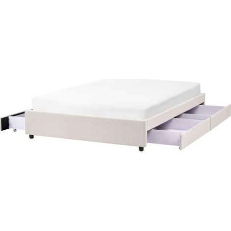 Letto matrimoniale in Tessuto beige chiaro con Cassetti 140 x 200 cm Montpellier