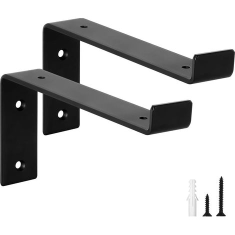 Set mit 2 verstärkten Metall-Wandregalhalterungen mit Kante, Tragkraft 50 kg, 5 mm dicke Wandhalterung, robuste Metallhalterung, langlebige schwarze Regalhalterung, 20 cm (1/4)