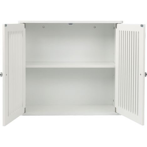 CHICFURN Armario mural de baño 60x20x52 cm MDF blanco con dos puertas de lamas (1/5)