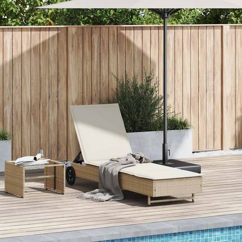 Lettino Prendisole con Ruote e Cuscino in Polyrattan Beige vidaXL (1/6)