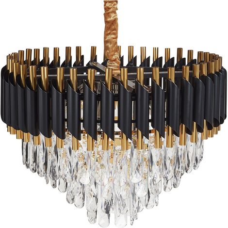 Lampadario chic a sospensione in ferro con cristalli oro e nero Abellas (1/5)