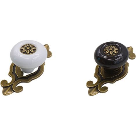AIDUCHO Juego de 2 tiradores de cerámica estilo vintage para puertas, armarios y cajones, ideales para cocina, salón o dormitorio. Incluye tornillos de 2,5 cm. Colores: negro y blanco. (1/4)