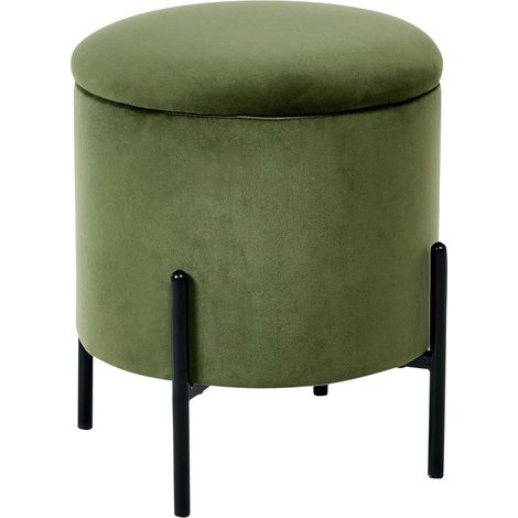 Pouf contenitore con seduta in tessuto velluto e base in legno verde Wenona