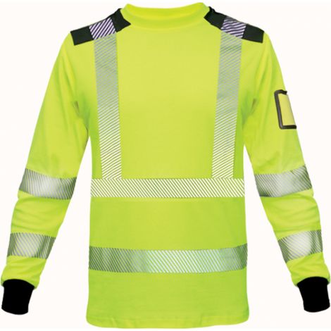 Camicia da lavoro riflettente ad alta visibilità BoSafety Rico, taglia L, colore giallo, classe 3.