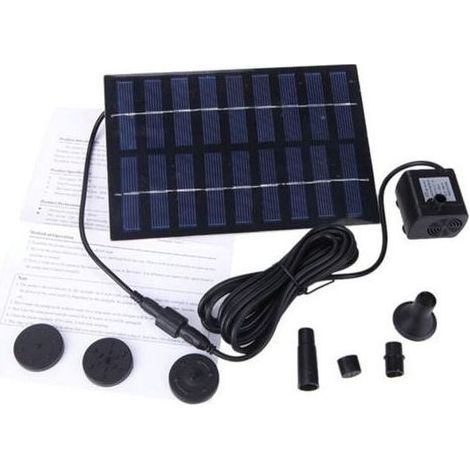 Lntyq Pompe de fontaine solaire, 9 V, 1,8 W, 165 l/h, panneau solaire PET, kit d'arrosage pour fontaine, bassin, piscine, jardin (1/5)