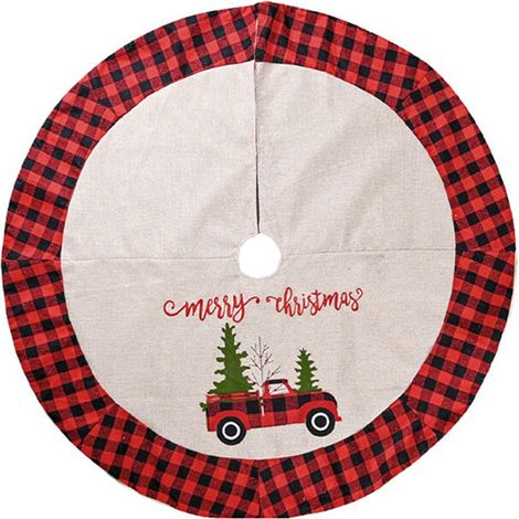 Ardoise Pour Arbre De Noël - Tapis Rond En Tissu À Motif Tartan Avec Motifs Père Noël Et Bonhomme De Neige - Diamètre 122 Cm (1/5)