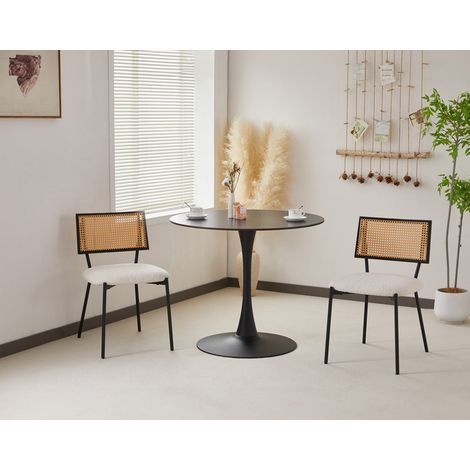 Lisa Design – Lot de 2 chaises cannage en tissu bouclette beige – Chaise de table vintage – Structure en métal – Résistantes à l'humidité et aux rayures (1/5)