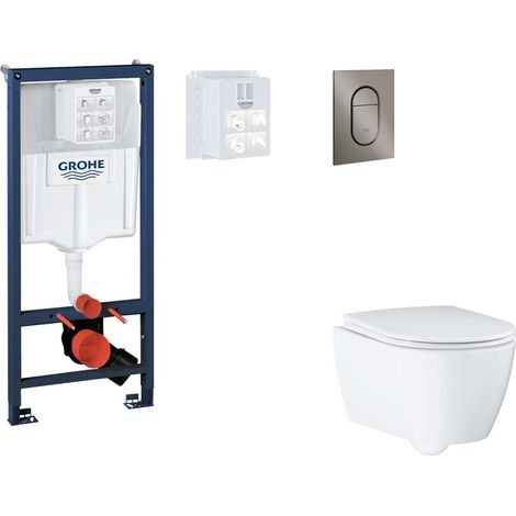 Grohe Rapid SL - Set con modulo d'installazione per WC a parete, copriwater WC SoftClose, placca di comando Arena Cosmopolitan S, Hard Graphite spazzolato SANI11BB5124 (1/5)