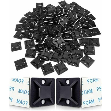 Embases Adhesive pour Attache de Cable Serre-Câbles Auto Adhésif, Support de Serre Câble Plastique, Embase pour Collier de Serrage(120 Pièces 2828mm Noir), (1/5)
