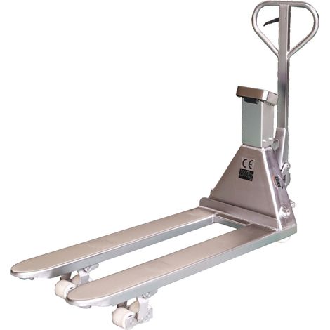 Schefer Gabelhubwagen Premium Edelstahl mit integrierter Waage Tragkraft 2000kg (1/4)