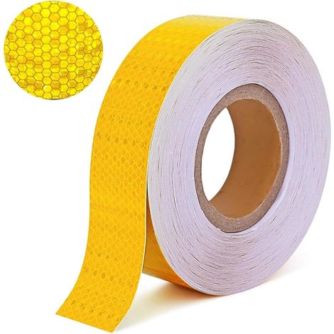 Bande Reflechissante Autocollante,25M x 5CM Bande Auto Adhesive,Haute Résistance Catadioptre Adhesif,Imperméable Scotch Fluorescent,pour Vélo,Voiture,Poussette,Moto (Jaune) (1/4)