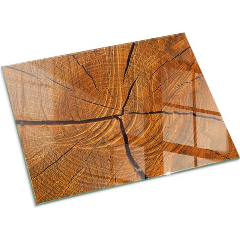 Premium Kaminbodenplatte Funkenschutzplatte Für Kaminofen Glasplatte für Kamin Feuerfeste Unterlage Holzmaserung im Querschnitt 80x60 cm