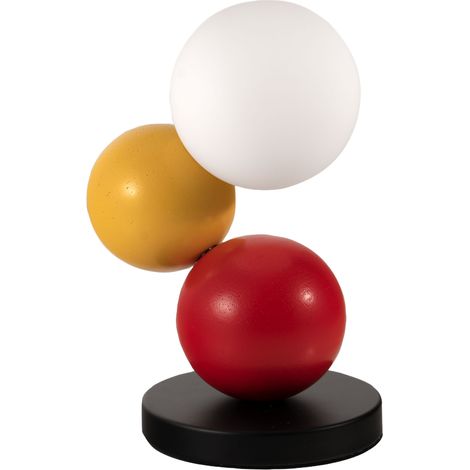 Lampe De Table Micky 23 Cm En Métal, Bois Et Verre Soufflé, Coloris Jaune/Rouge/Noir, Commande Tactile, Ampoule G9 20 W Incluse - Micky (1/3)