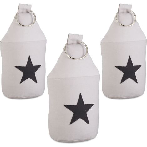3er Set Türstopper Stern, Türpuffer Stoff, Türsack Boden, extra hoch, mit Griff, dekorativ, HxD: 23 x 11 cm, grau