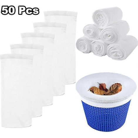 Lot de 50 sacs filtrants pour skimmer de piscine, sacs de nettoyage pour piscine, adaptés aux paniers de skimmer (50 sacs par paquet) (1/5)