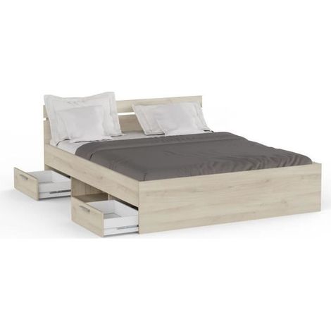 Lit adulte MICHIGAN 160 x 200 cm – Chêne brossé – Rangements intégrés – Optimisation espace chambre – Demeyere (1/5)