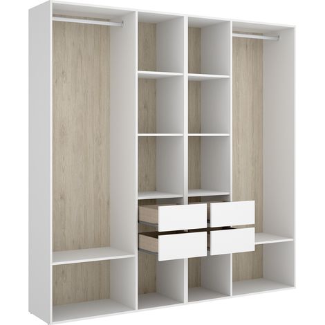 Pegane – Kit dressing 4 tiroirs – Fond d'arrière réversible chêne naturel et blanc – Dimensions 196x45x205 cm – Bois mélaminé