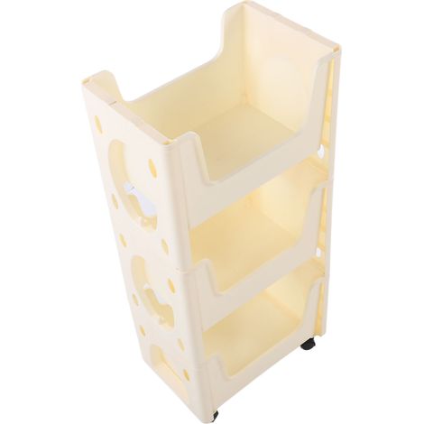 Chariot de Rangement 3 Étages Beige Grande Capacité Étagère Mobile Renforcée avec Roulettes Freinables pour Livres Jouets Bouteilles d'Épices (1/5)