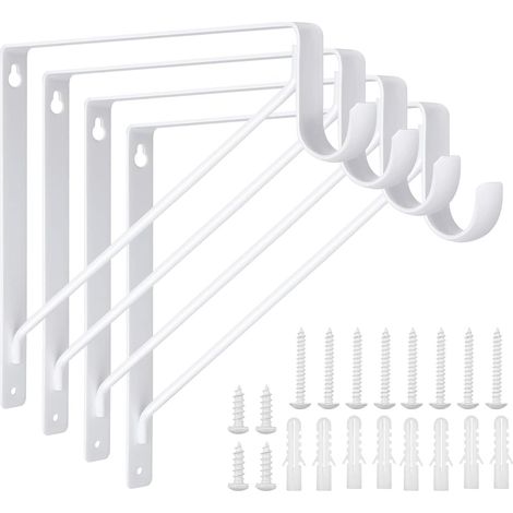 4 juegos de soportes de pared, capacidad de carga de 150 kg, ganchos para estantes, marco flotante de 90 grados, soporte de trípode, blanco (1/5)