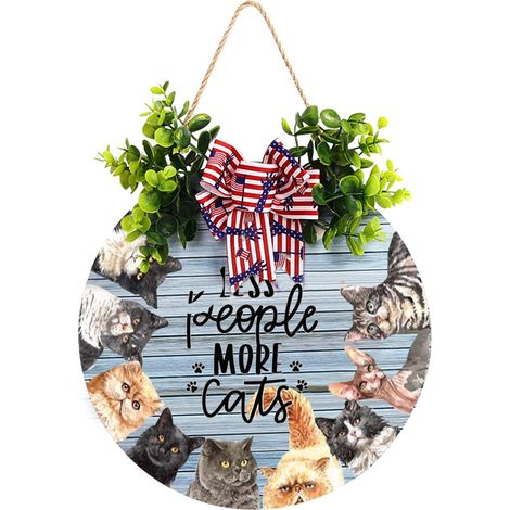 Plaque Porte Chat - Décoration Murale Bois Naturel - Accroche Porte Fête Printanière - 30 x 30 cm - 1 Pièce (1/5)