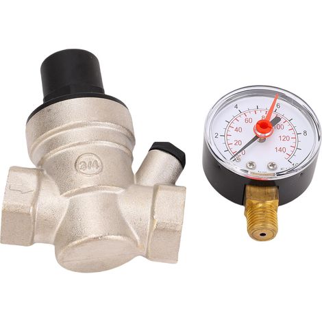 Régulateur de pression d'eau, poignée réglable en laiton 0-140PSI RV réducteur avec compteur filtre en acier inoxydable DN15 1/2 pouces (1/5)