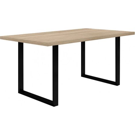 Table de repas 160 cm décor chêne clair et pieds métal noir - JURA 02 (1/5)