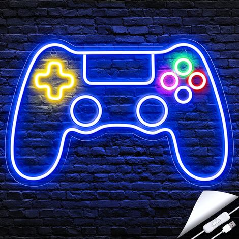 Panneau néon Gamer, panneau néon contrôleur de jeu pour décoration de salle de jeu, panneau néon de jeu LED, 26,540 cm (1/5)