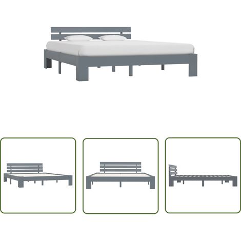 The Living Store Cadre de lit sans matelas gris bois massif de pin 180x200 cm - Cadre De Lit - Lit Double - Lit En Bois - Meubles De Chambre - Décoration Intérieure (1/5)