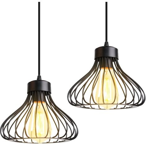 Lampe Suspension Industrielle E27 23cm Retro Plafonnier Lustre Luminaire Cafe Restaurant Noir 2PCS (1/5)
