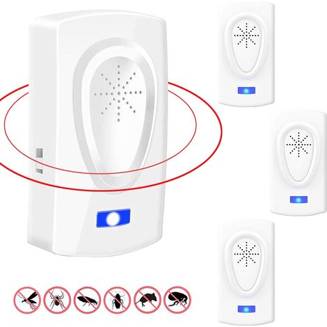 Repellente per insetti e roditori a ultrasuoni, repellente per zanzare 2021, repellente elettrico per mosche per topi da interno, repellente per zanzare, scarafaggi, formiche e ragni, 100% innocuo (1/4)