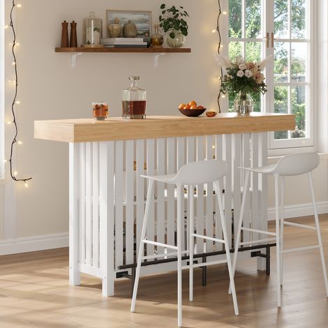 Bartisch mit Fußstütze und 2-stufigem Regal, Kompakter Stehtisch für Küche, Esszimmer, Wohnzimmer und Hausbar, 160 × 40 × 105 cm (1/5)