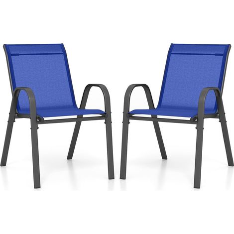 Lot de 4 chaises de jardin empilables en textilène et cadre métallique, dimensions 56 x 70 x 84 cm, couleur bleue pour terrasse, balcon et bord de piscine (1/5)