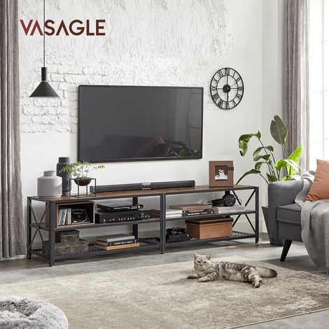 Meuble TV, Support TV pour Télévision jusqu'à 75 Pouces, Table de Salon, avec Étagères de Rangement, Cadre en Acier, pour Salon, Chambre, Marron Rustique et Noir par SONGMICS (1/5)