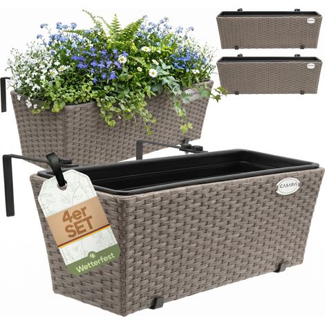 Casaria® 4x Maceteros para Balcón 60x20x19 11L Incl. Soporte de Montaje Jardinera de Terraza Exterior Maceta Colgante Crema