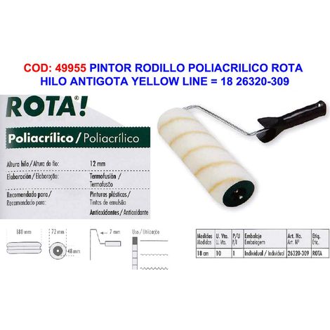 pintor rodillo rota antigota pared-techo yellowlin 18cm 26320309