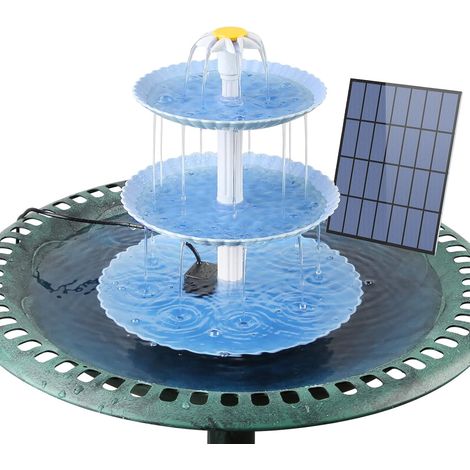 1 Kit Fontaine Solaire, Pompe 3,5W, Accessoire Bain Oiseaux, Cascade Détachable, Jardin Extérieur