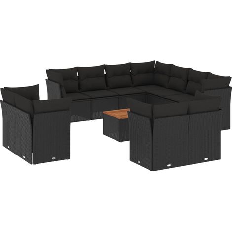 Maison Exclusive - 12-tlg. Garten-Sofagarnitur mit Kissen Schwarz